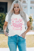 Cowboy Hat Graphic Round Neck Tee in White for Women
