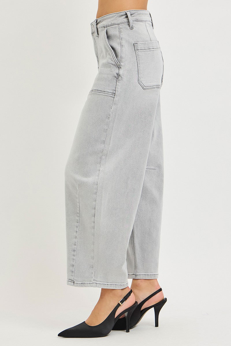 Slouchy Cropped Barrel Jeans in Light Grey for Women
