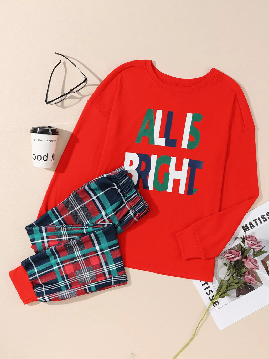All Is Graphic Christmas Plaid Pajamas Set for Women