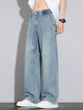 Wide Leg Relaxed Fit Jeans in Vintage Blue for Men