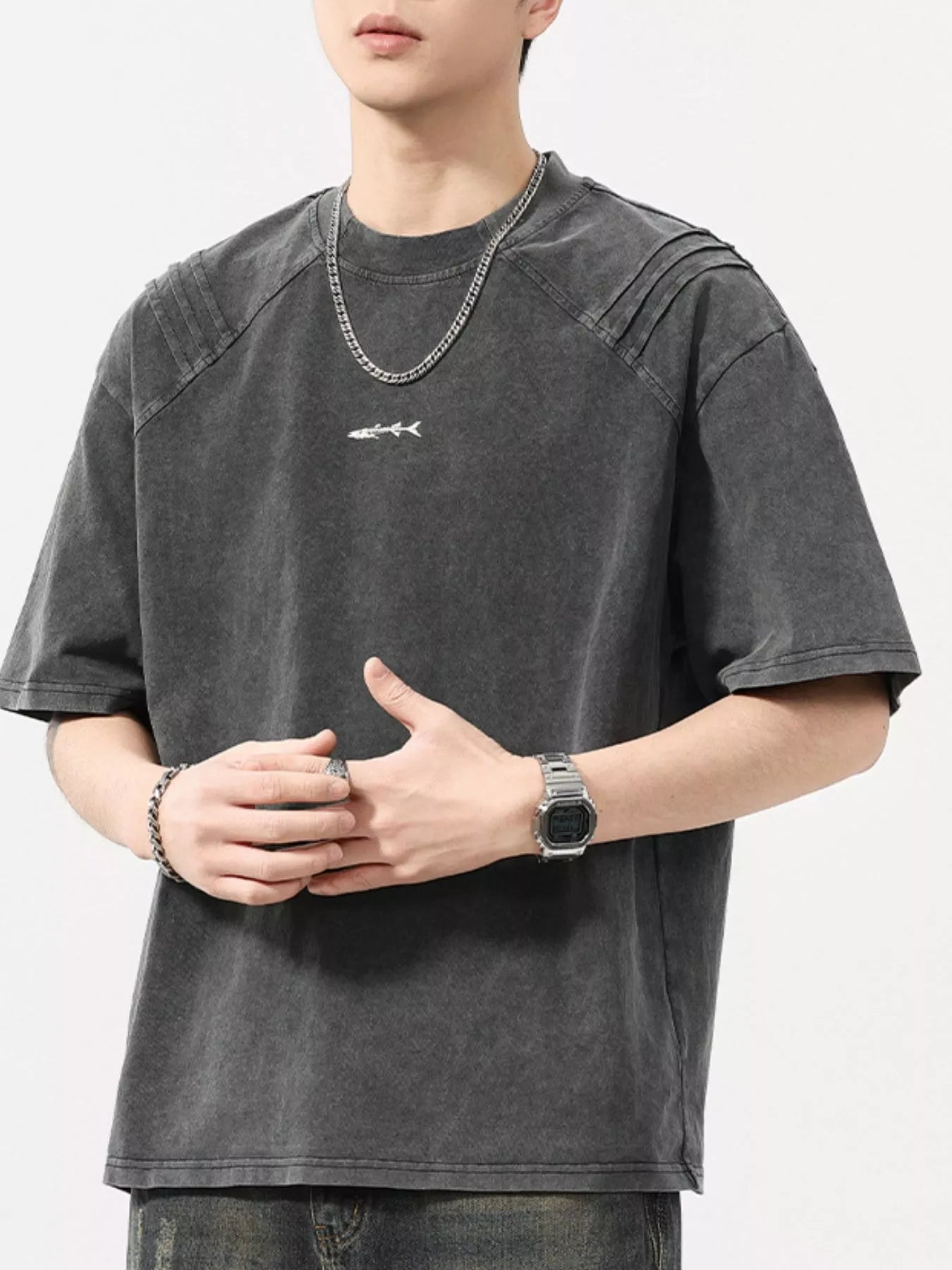 Plus Size Vintage Washed Round Neck Tee in Olive Brown for Men