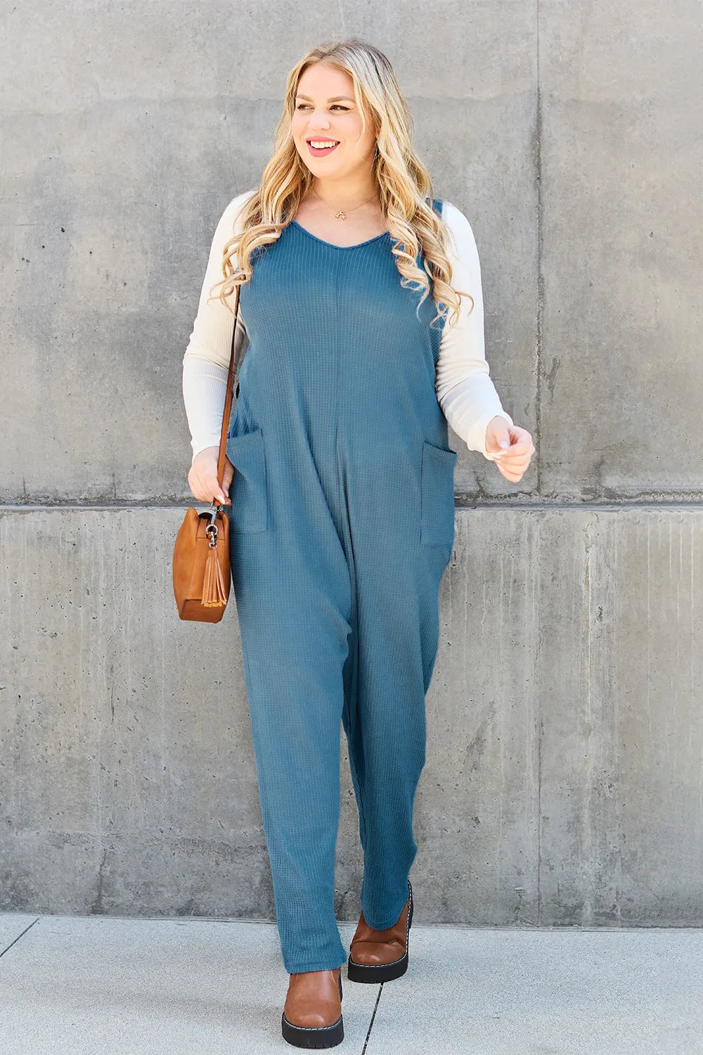 Plus Size Sleeveless Straight Jumpsuit in Black for Women