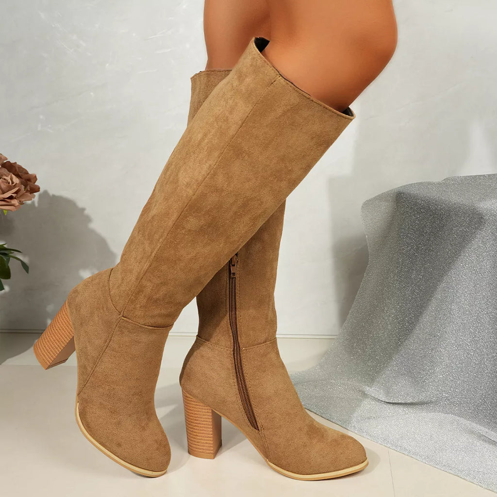 Point Toe Block Heels Boots in Relaxed in Brown for Women