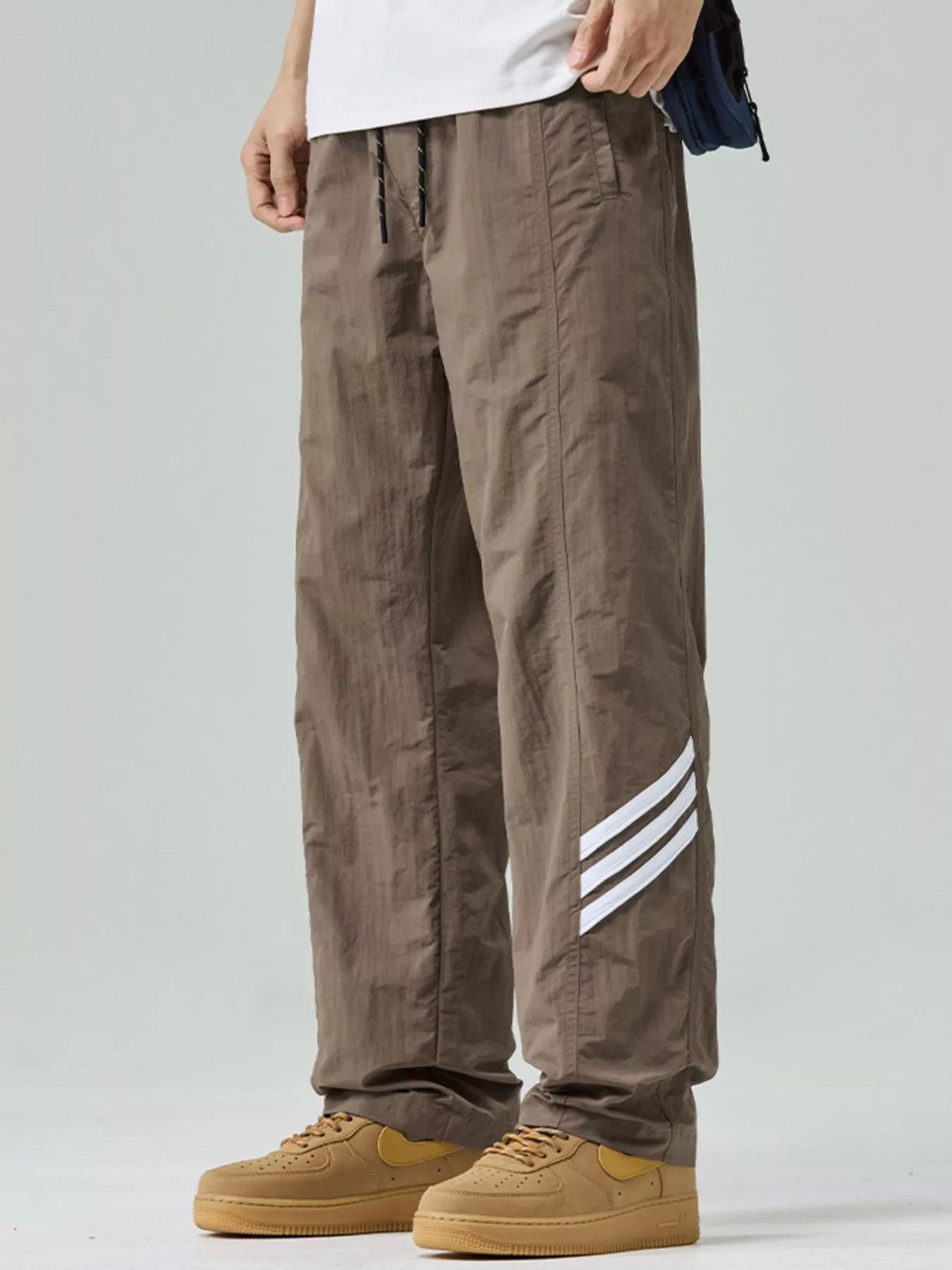 Plus Size Drawstring Wide Leg Pants in Light Khaki in Black for Men