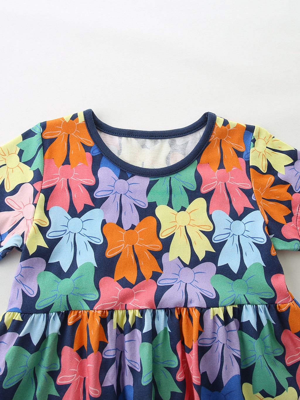 Colorful Bow-Print Casual Dress in Multicolor for Girls