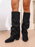 Point Toe Block Heels Boots in Classic in Black for Women