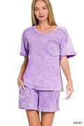 Halo Snow Washed Exposed Seam Top & Shorts Set in Violet for Women