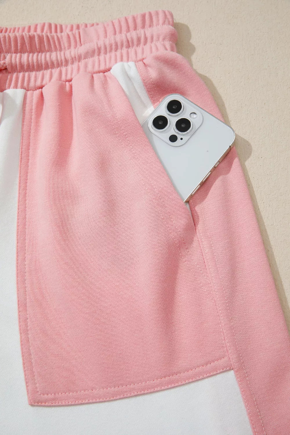 Two-Tone Color Block Patchwork Tee Drawstring Loose Pant Set for Women