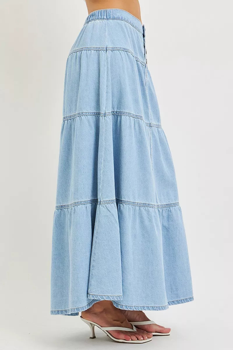 High Rise Ruffle Long Skirts in Light for Women