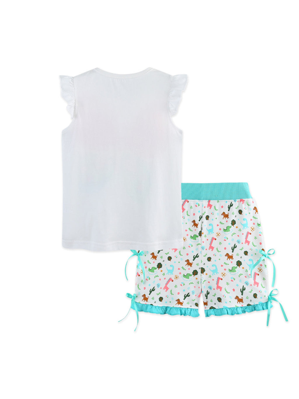 Butterfly Ruffle Sleeve Top and Animal Print Shorts Set in White for Girls