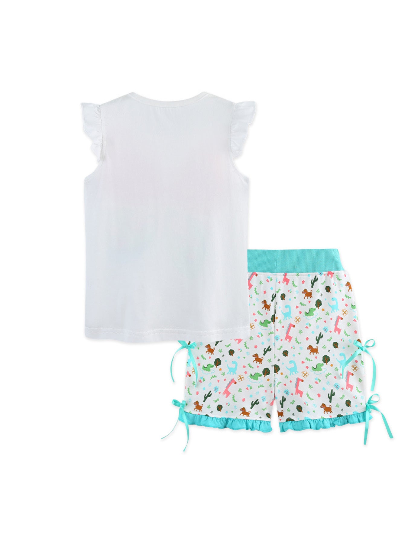 Butterfly Ruffle Sleeve Top and Animal Print Shorts Set in White for Girls