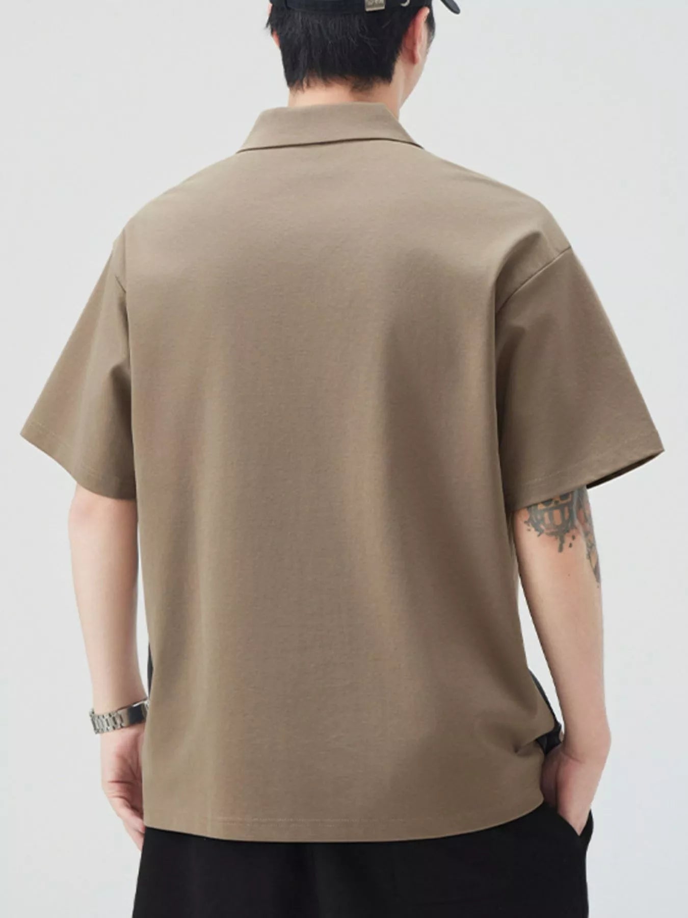 Plus Size Button Detail Short Sleeve Polo in Khaki Green in Purple for Men