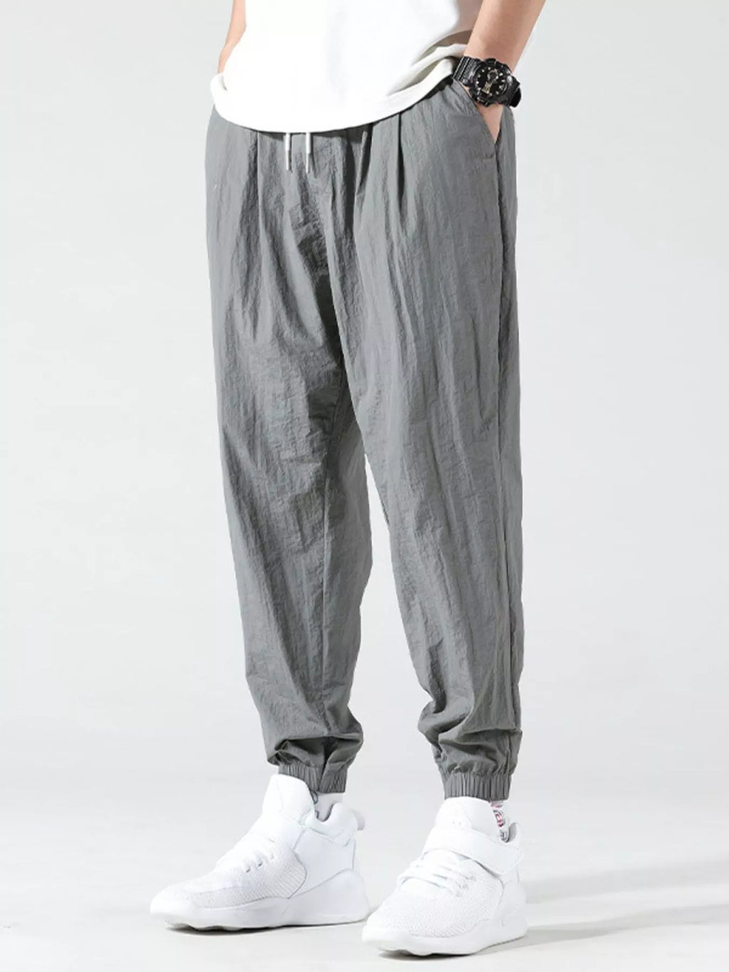Plus Size Drawstring Loose Fit Joggers in Green for Men