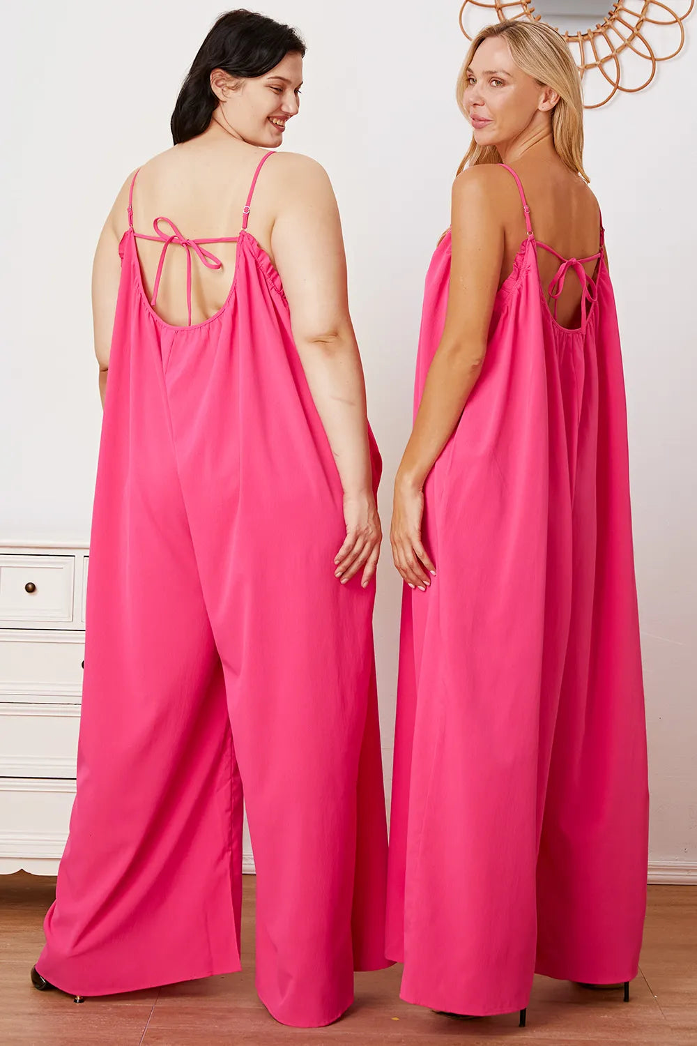 Plus Size Ruffle Trim Tie Back Cami Jumpsuit with Pockets for Women