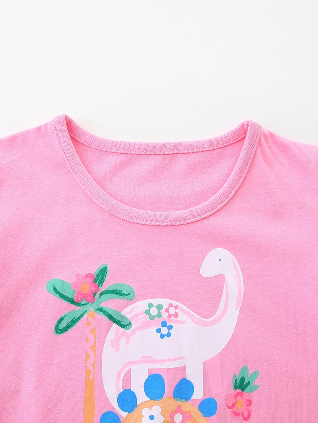 Dinosaur Print Short Sleeve T-Shirt in Pink for Girls