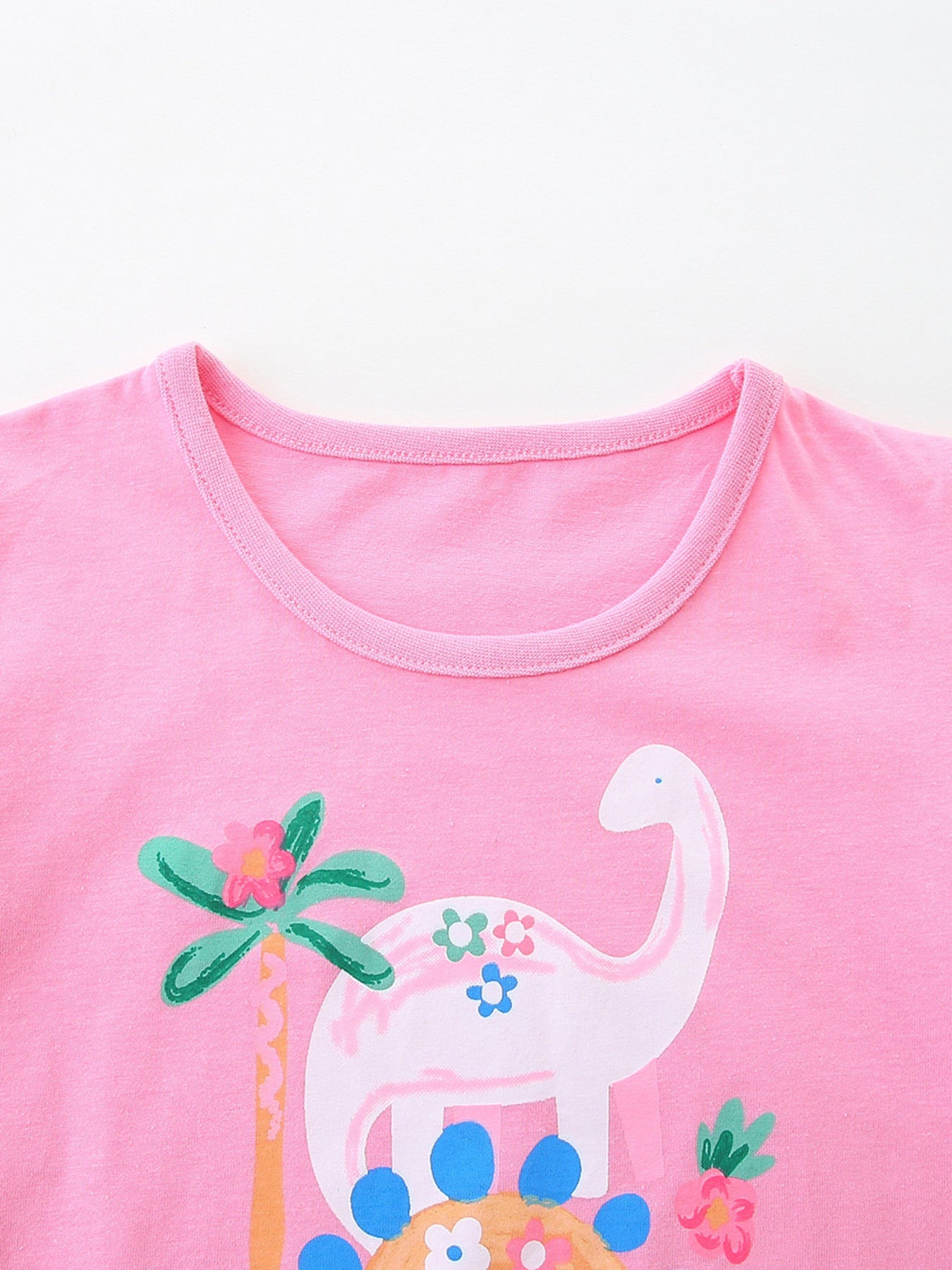Dinosaur Print Short Sleeve T-Shirt in Pink for Girls