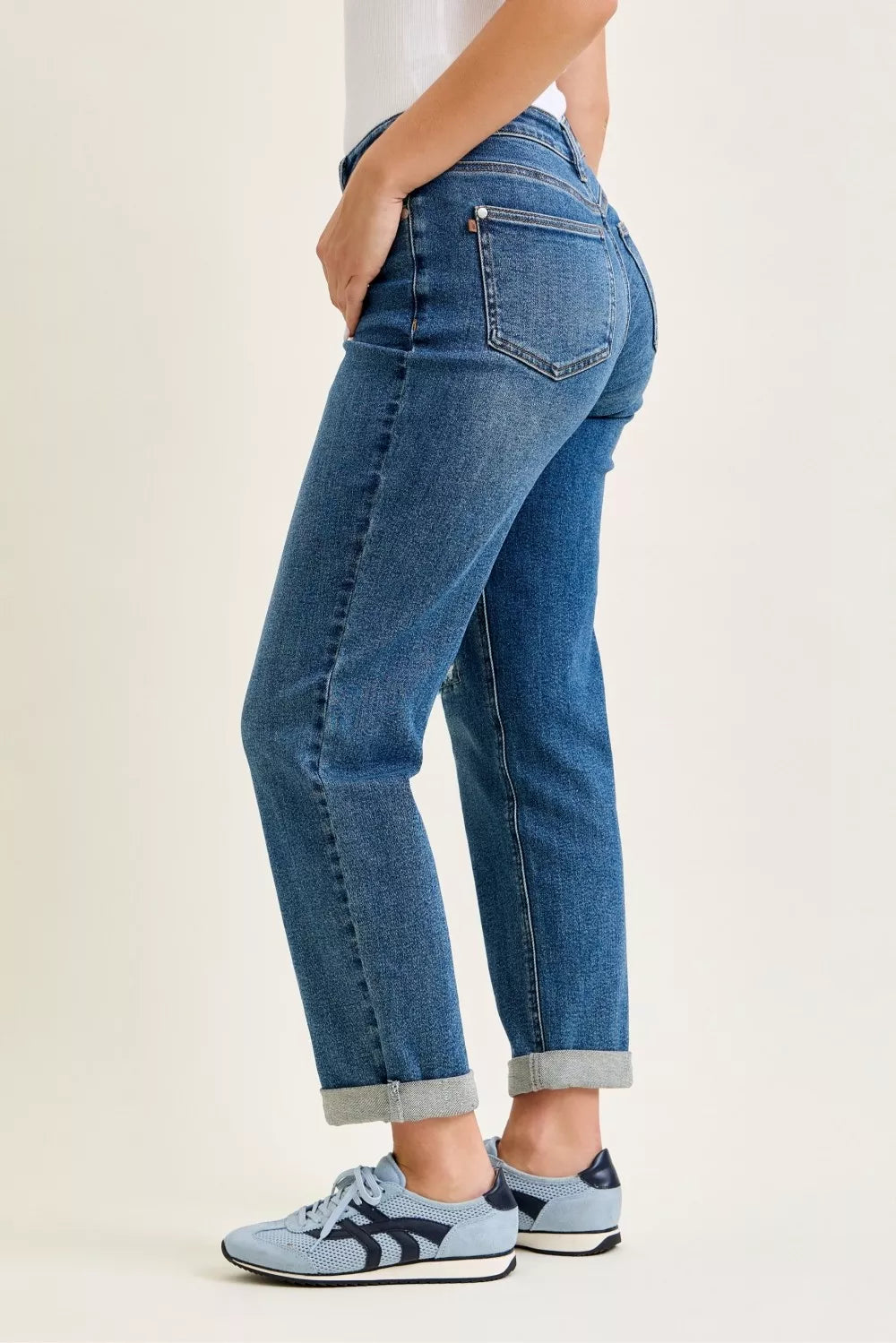 Mid Rise Boyfriend Embroidered Repair Patch Jeans in Md for Women