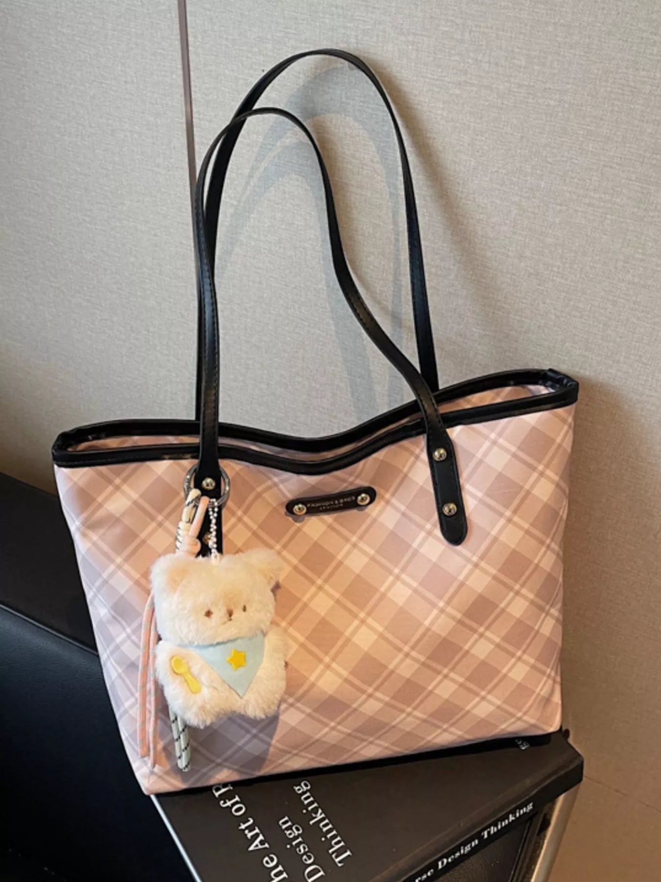 Plaid Pattern Shoulder Bag in Blush Pink for Women