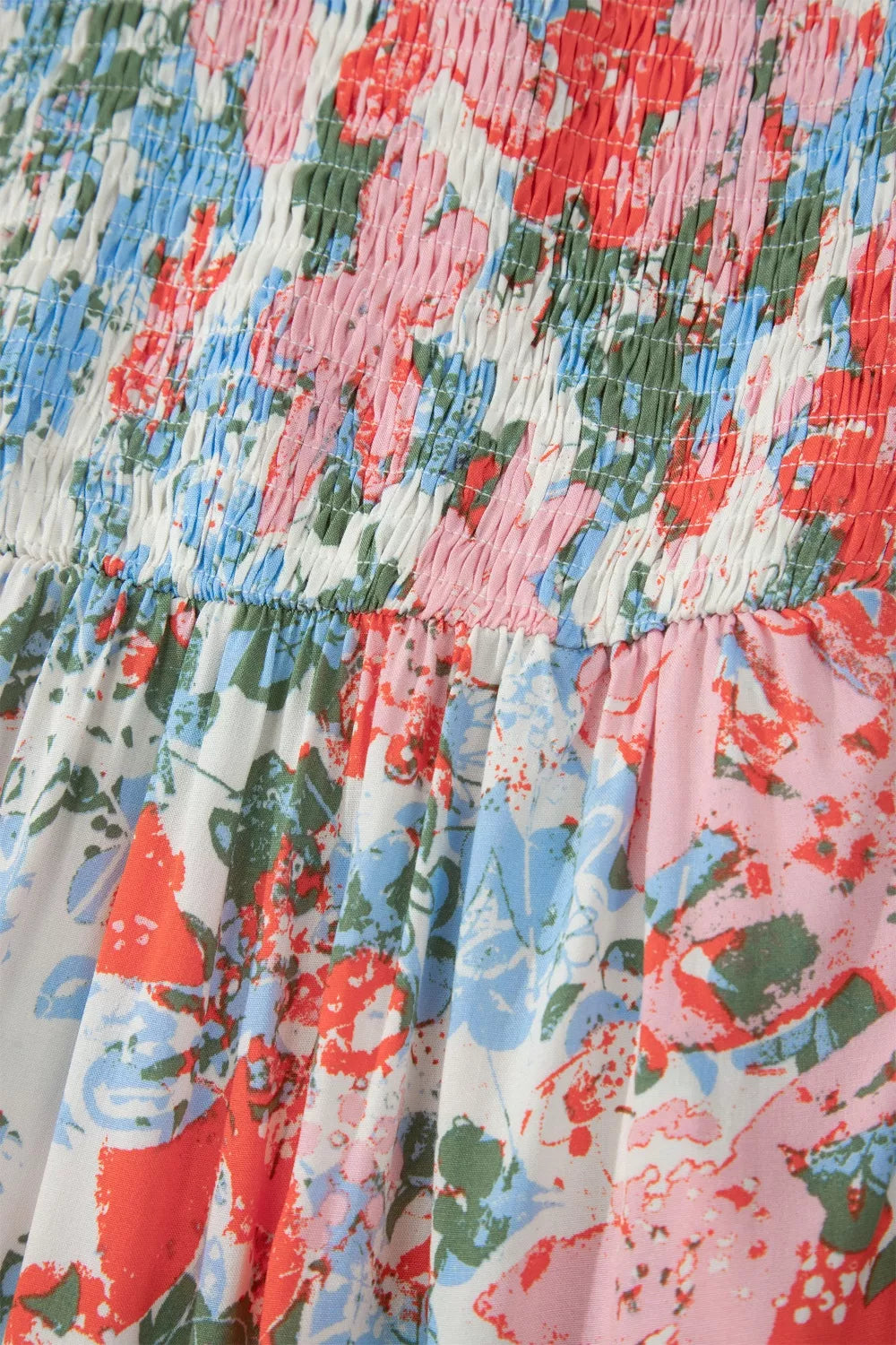 Floral Print V-Neck Contrast Trim Flutter Sleeve Long Dress for Women