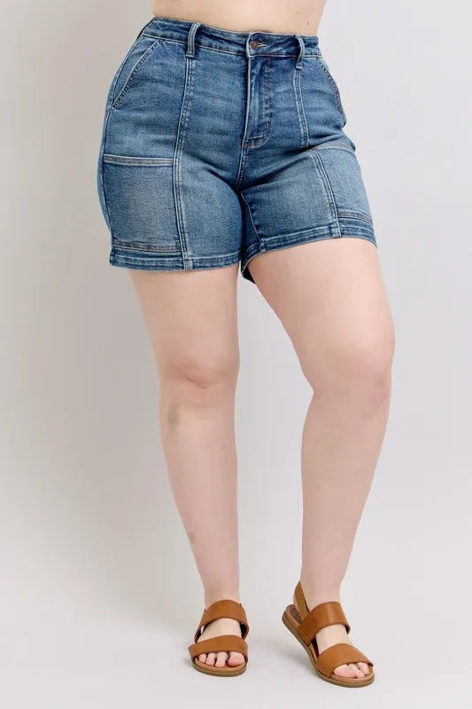 High Rise Denim Shorts Plus Size in Medium for Women
