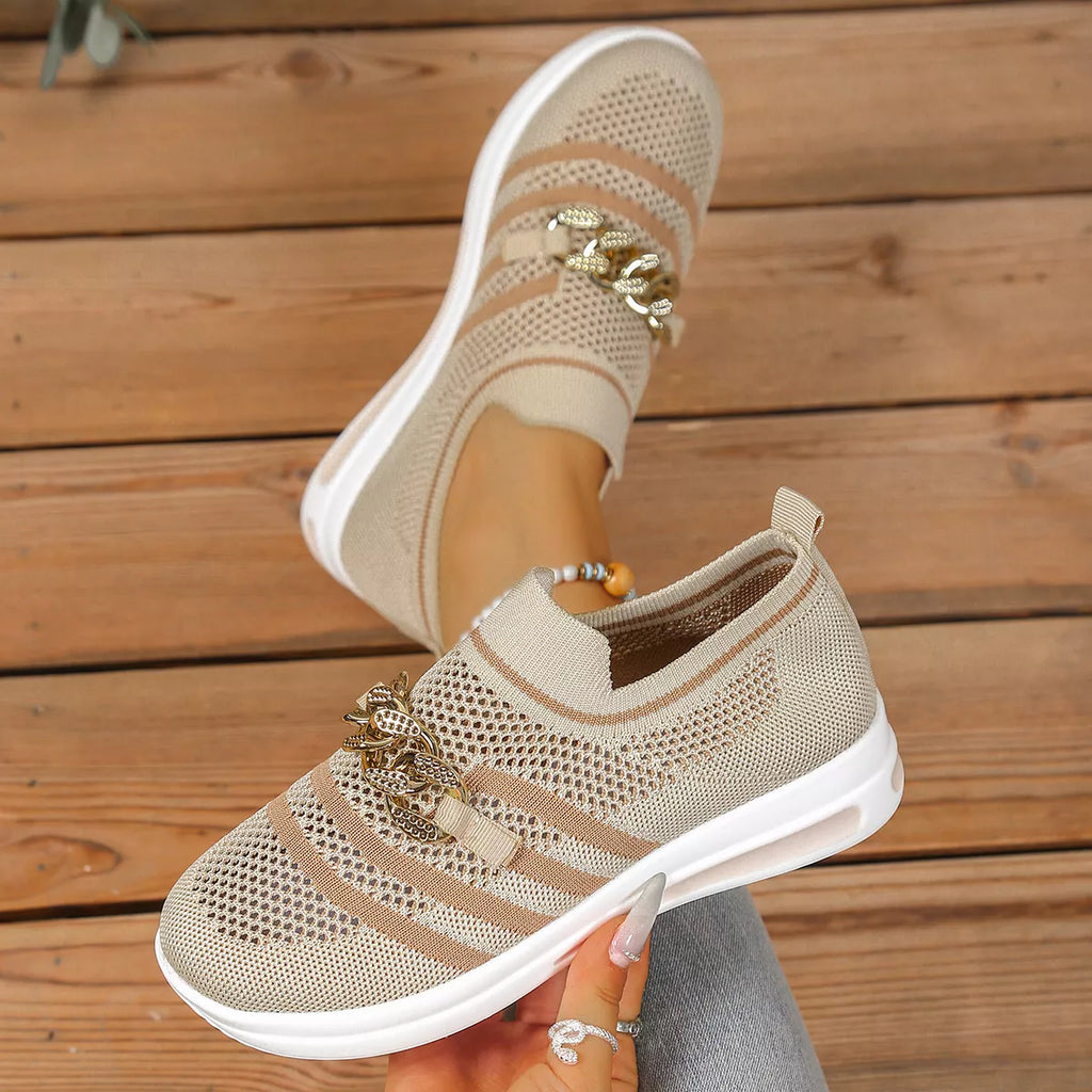 Round Toe Mesh Slip-Ons in Cream White for Women