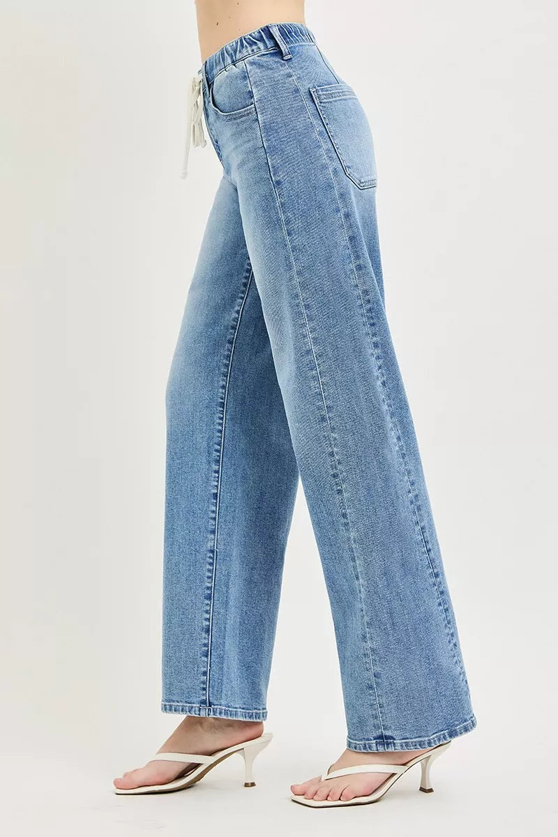 Relaxed Fit Drawstring Waist Jeans in Light for Women