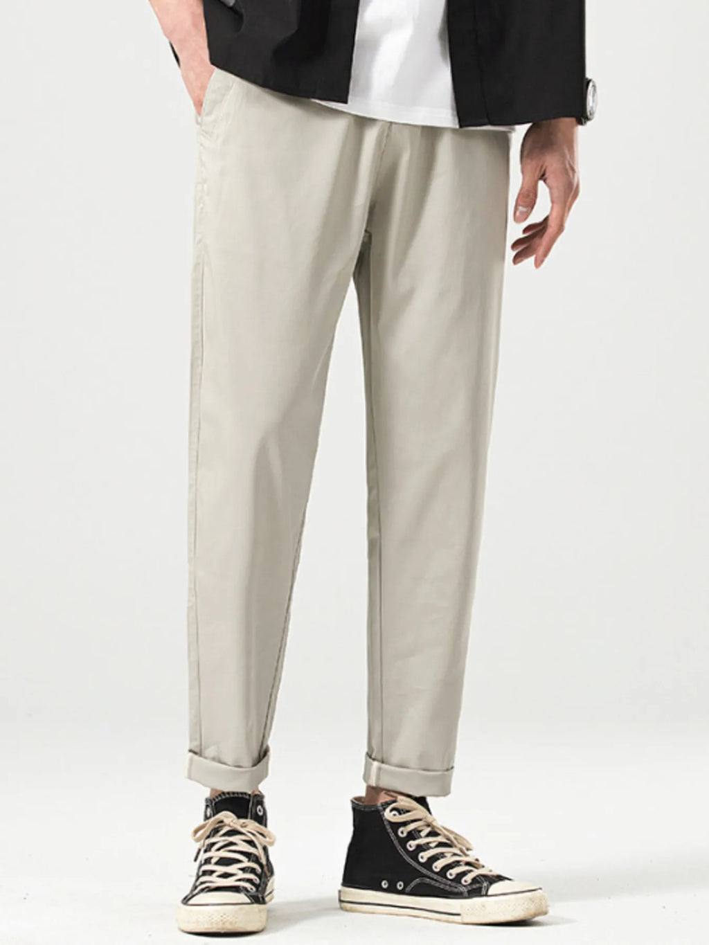 Casual Straight-Leg Cropped Pants in Apricot for Men