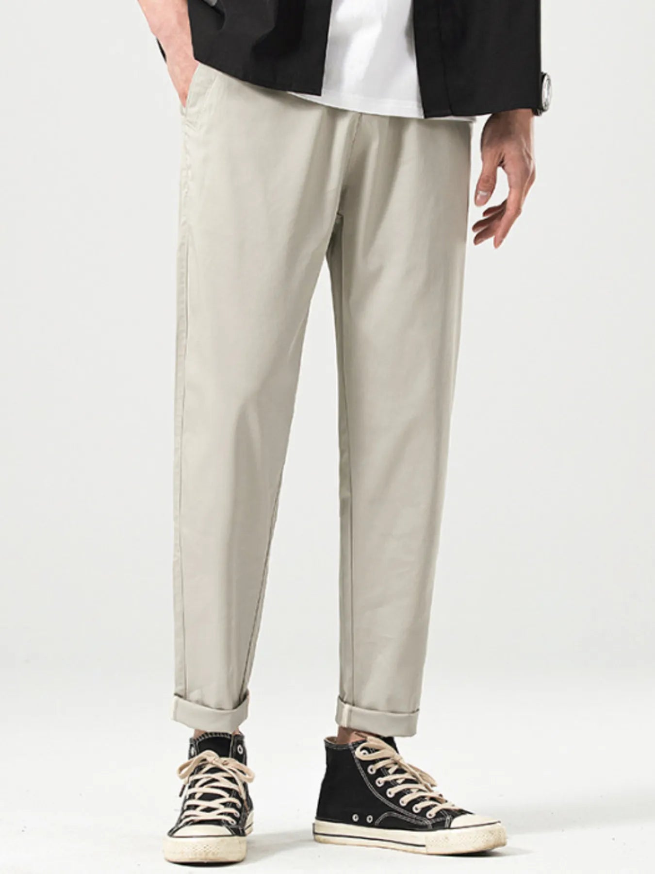 Casual Straight-Leg Cropped Pants in Apricot for Men