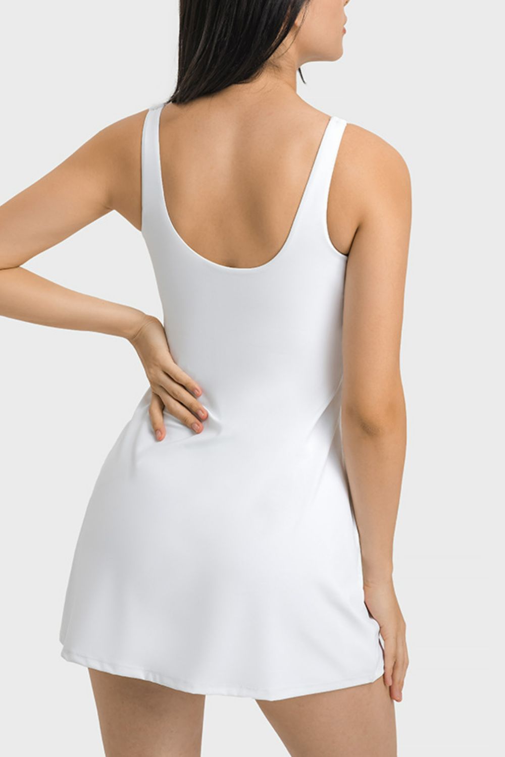 Square Neck Sports Tank Dress with Full Coverage Bottoms in White for Women
