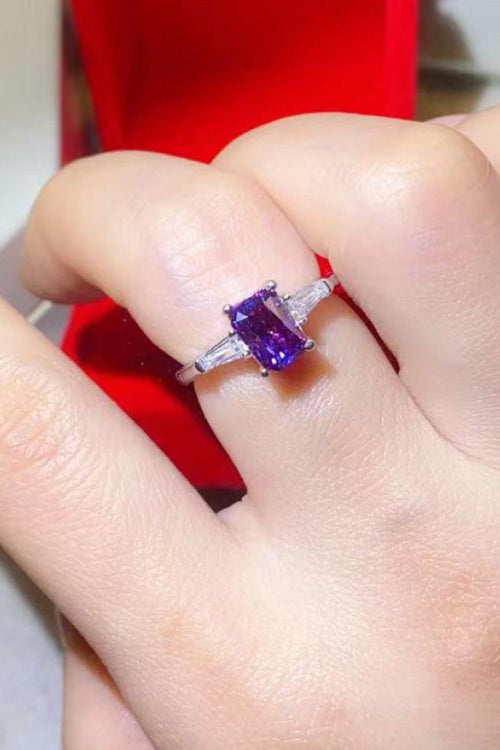 1 Carat Moissanite Platinum-Plated Rectangle Ring in Purple for Women