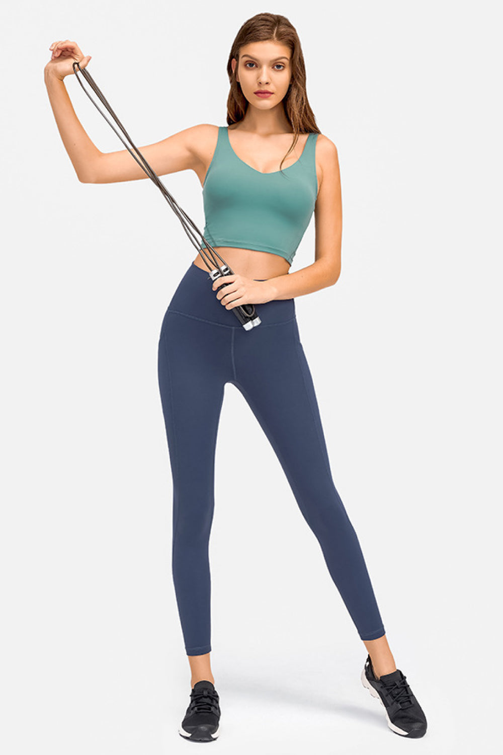 Deep V-Neck Crop Sports Bra in Gray for Women