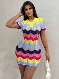 Chevron Knit Short Sleeve Sweater Dress in Yellow for Women