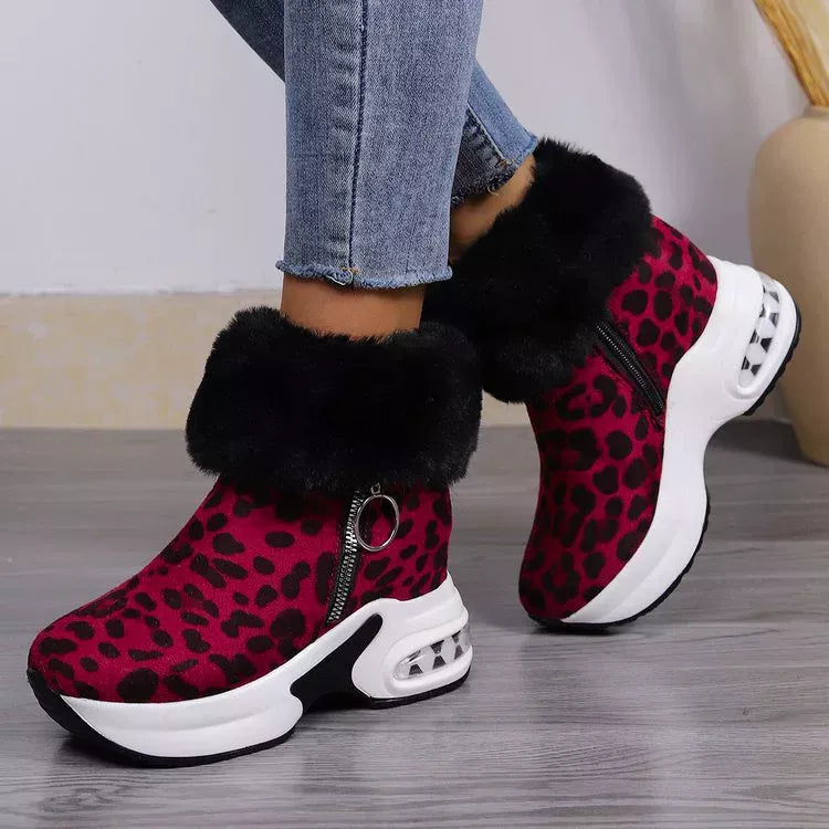 Fuzzy Side Zipper Platform Ankle Boots in Gray for Women