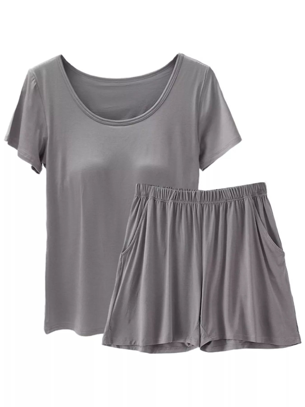Plus Size Padded Modal Short Sleeve T-Shirt and Shorts Set in Khaki for Women