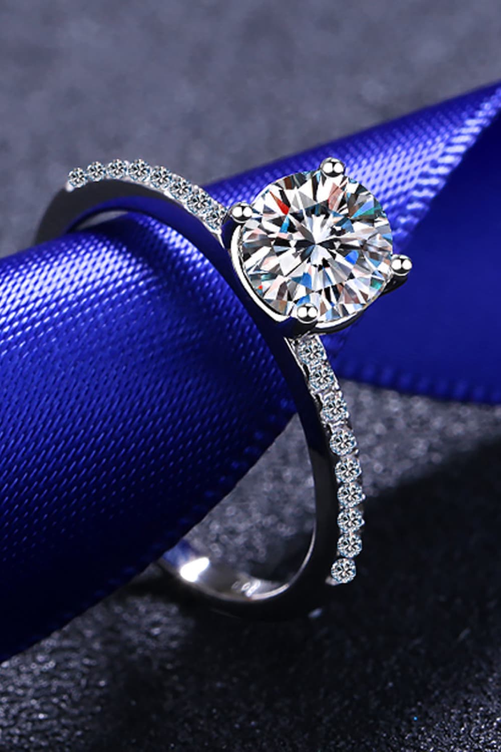 1 Carat Moissanite Rhodium-Plated Side Stone Ring in Silver for Women