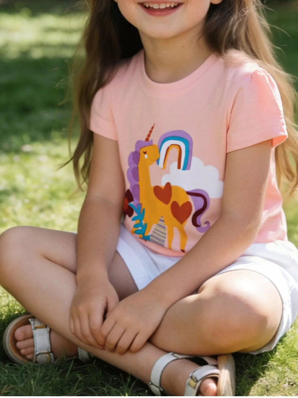 Unicorn Graphic Short Sleeve T-Shirt in Blush Pink for Girls