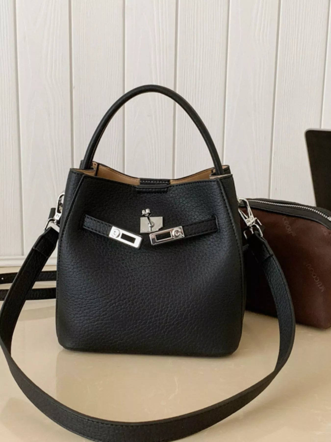Leather Top Handle Crossbody Bag in Classic for Women