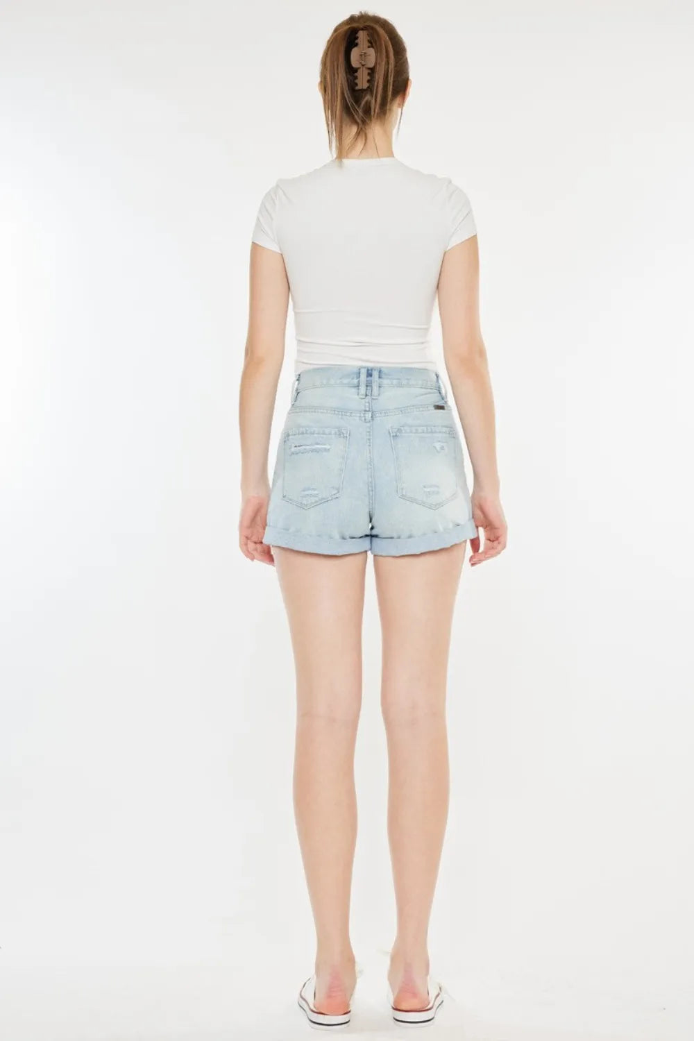 High Rise Repaired Mom Denim Shorts in Light for Women