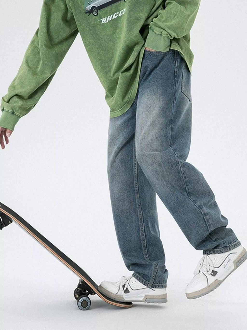 Pocketed Wide Leg Jeans in French Blue for Men