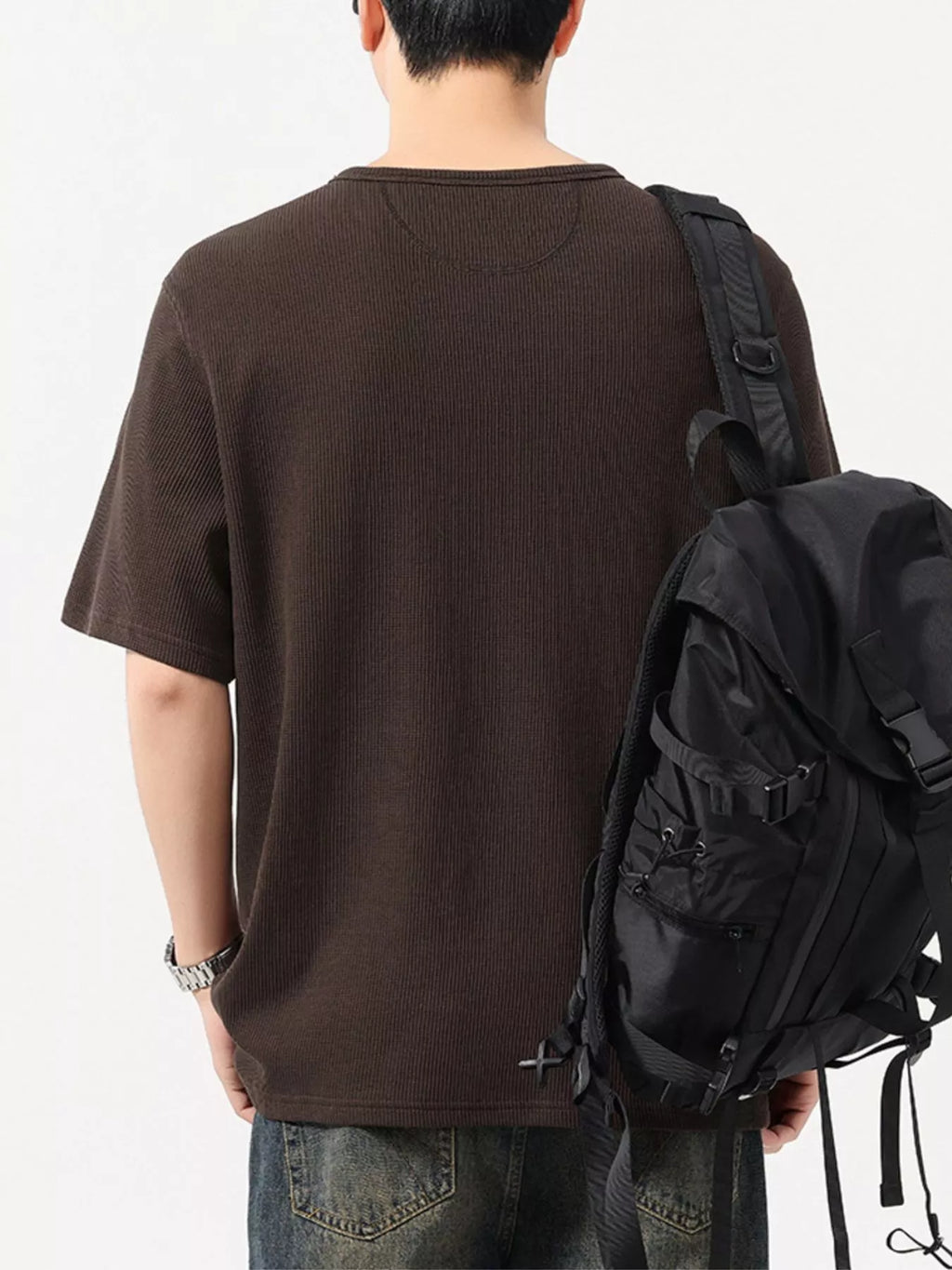 Plus Size Round Neck Short Sleeve T-Shirt in Light Gray for Men
