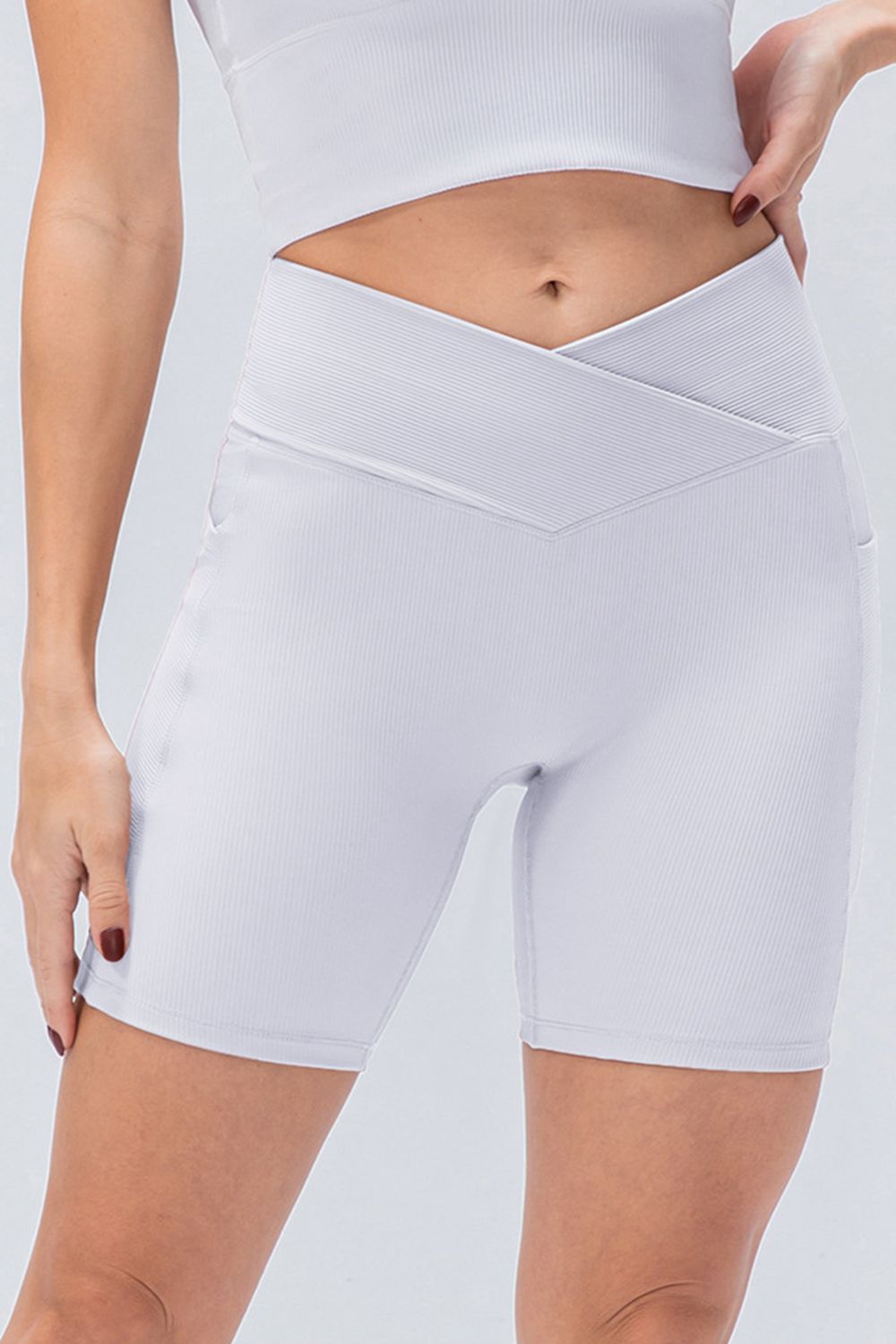 Slim Fit V-Waistband Sports Shorts in Black for Women