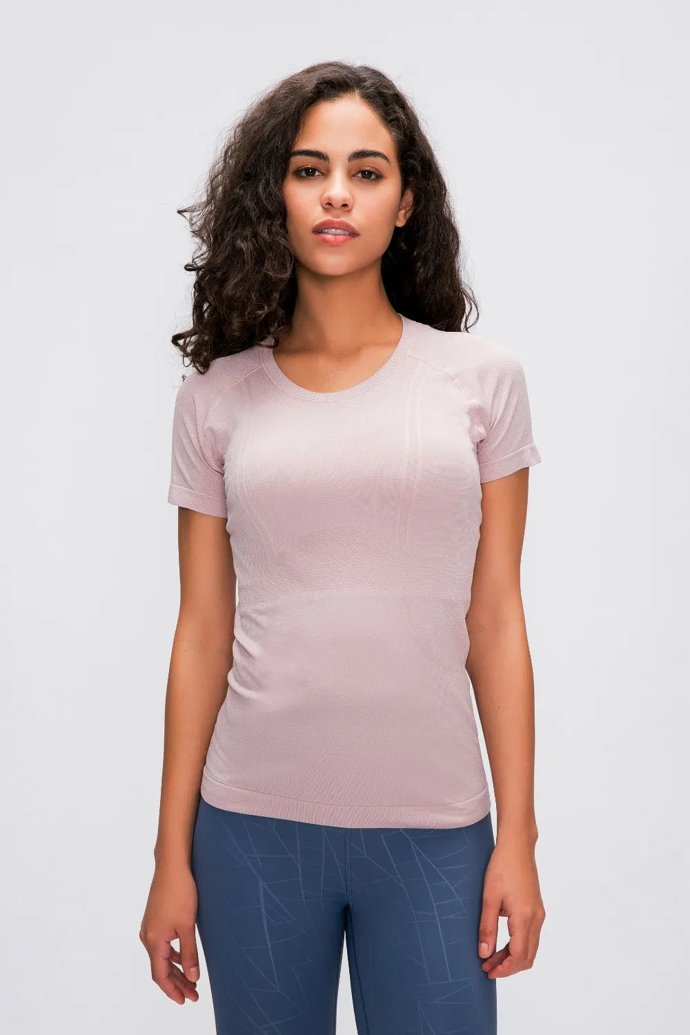 Round Neck Short Sleeve Active T-Shirt in Black for Women