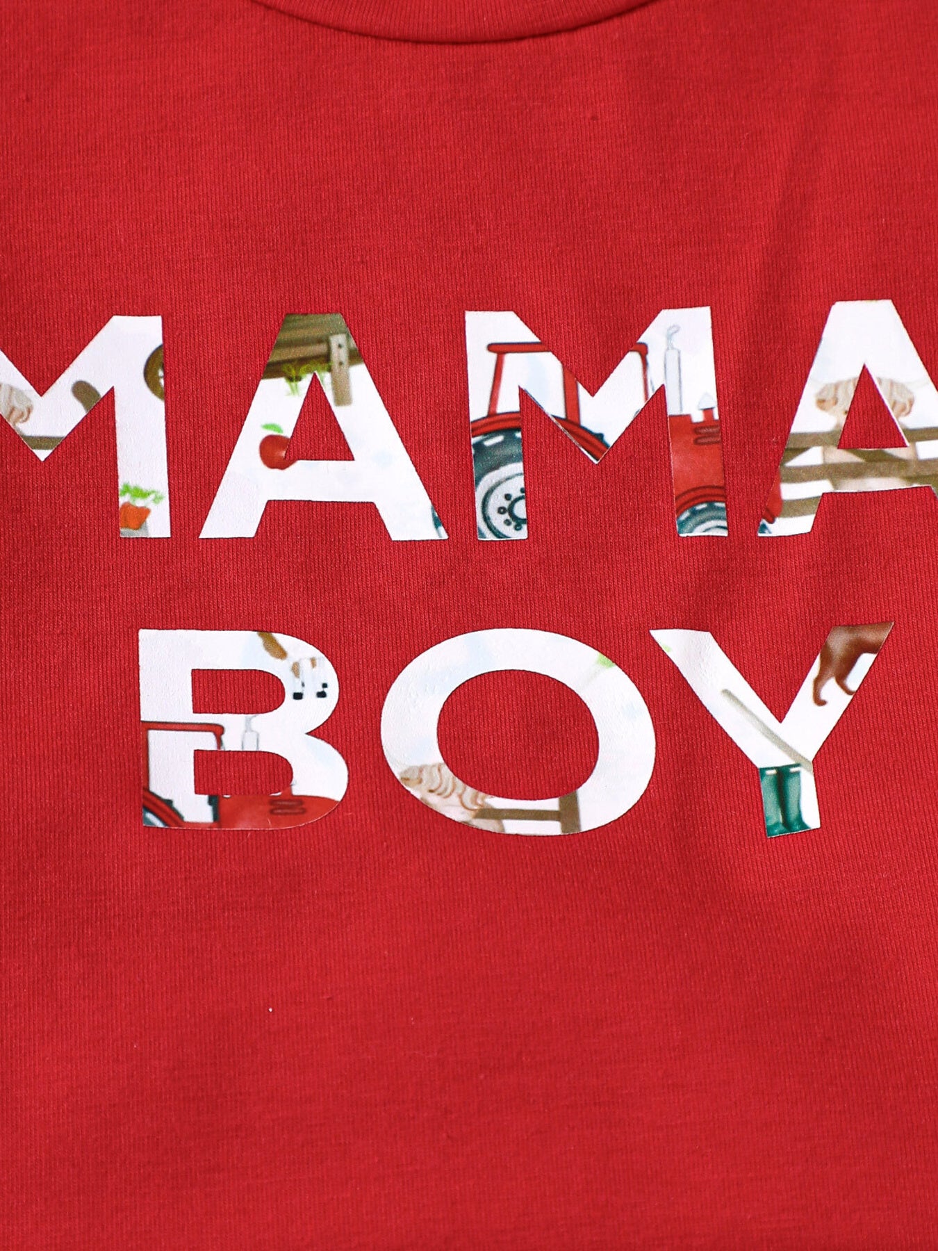 Mama Boy Graphic Casual Tee and Shorts Set in Deep Red for Boys