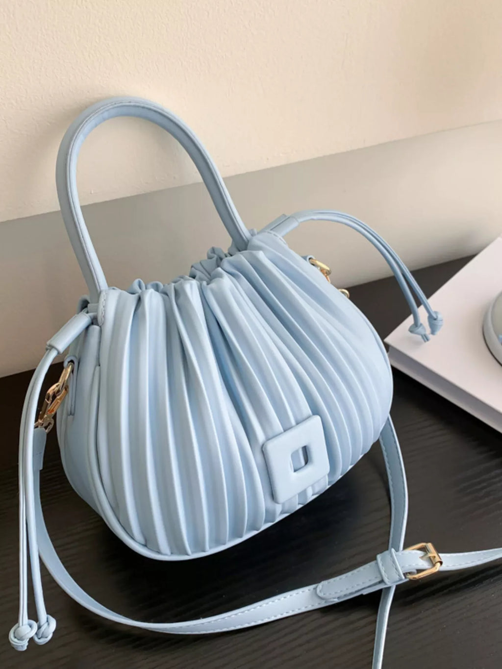 Pleated Bucket Crossbody Bag with in Brown for Women