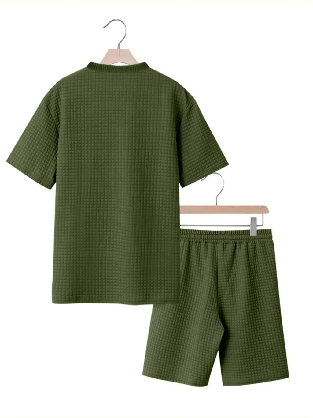 Textured Round Neck Top and Shorts Set Plus Size in White for Men