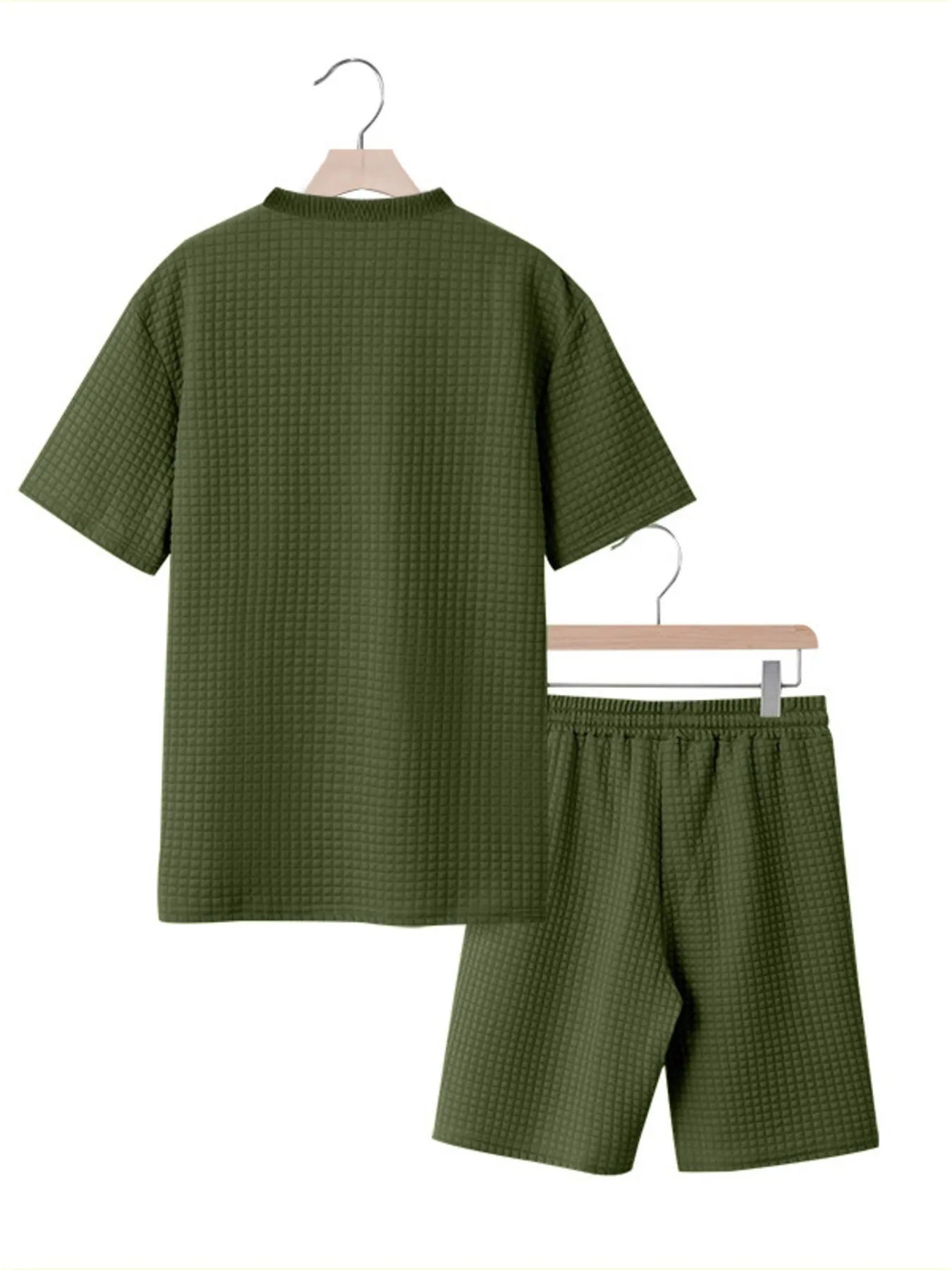 Textured Round Neck Top and Shorts Set Plus Size in White for Men