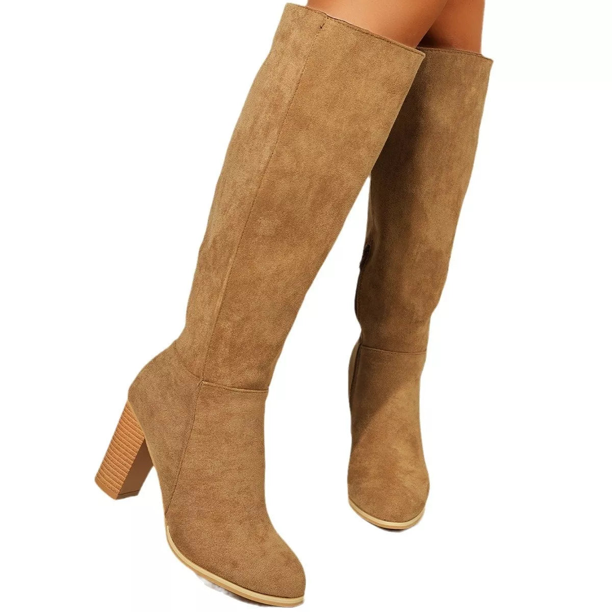 Point Toe Block Heels Boots in Relaxed in Khaki for Women