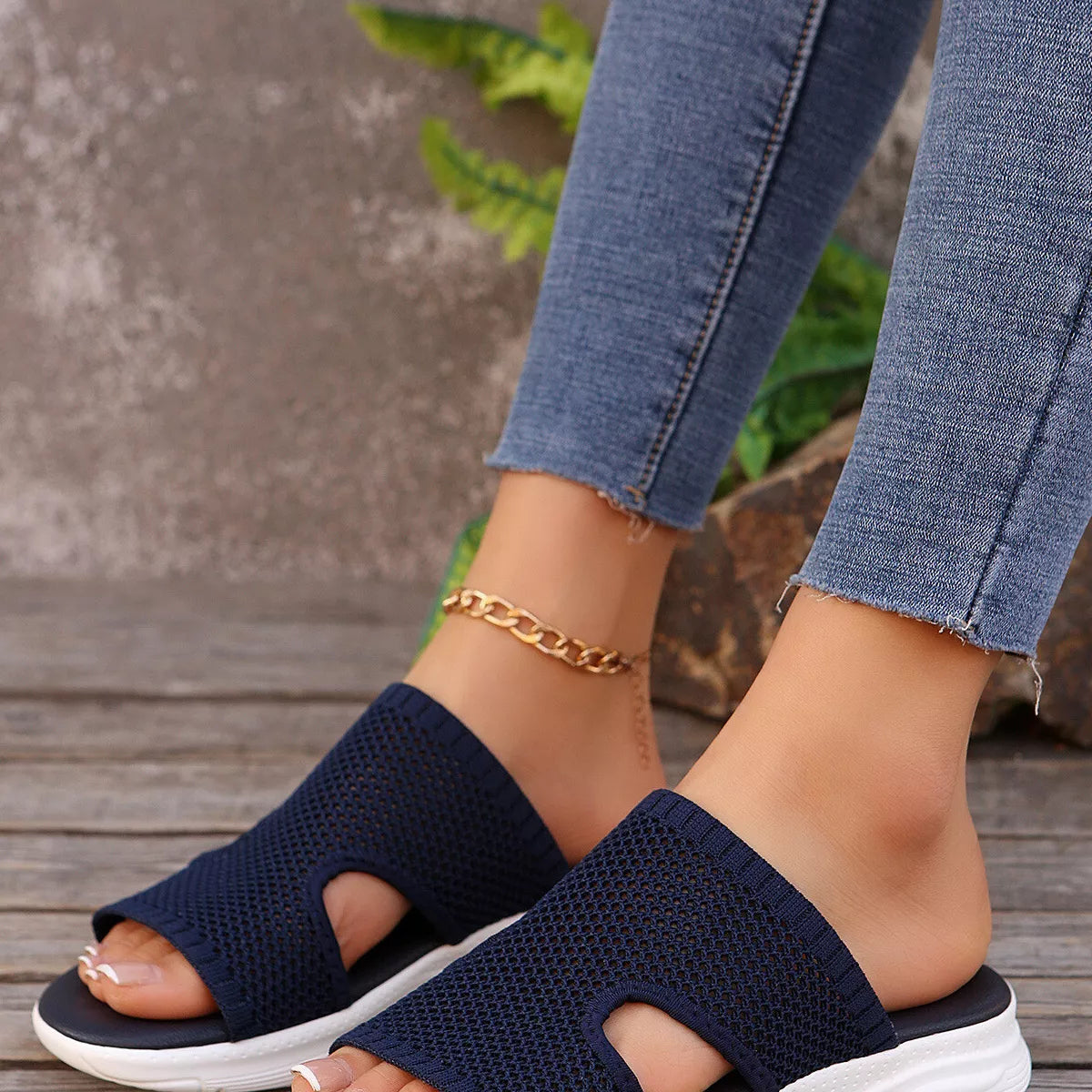 Breathable Mesh Open Toe Sandals in Khaki Color for Women