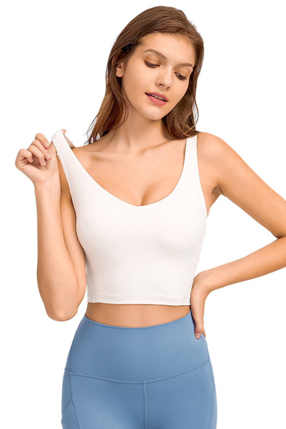 Deep V-Neck Crop Sports Bra in Gray for Women