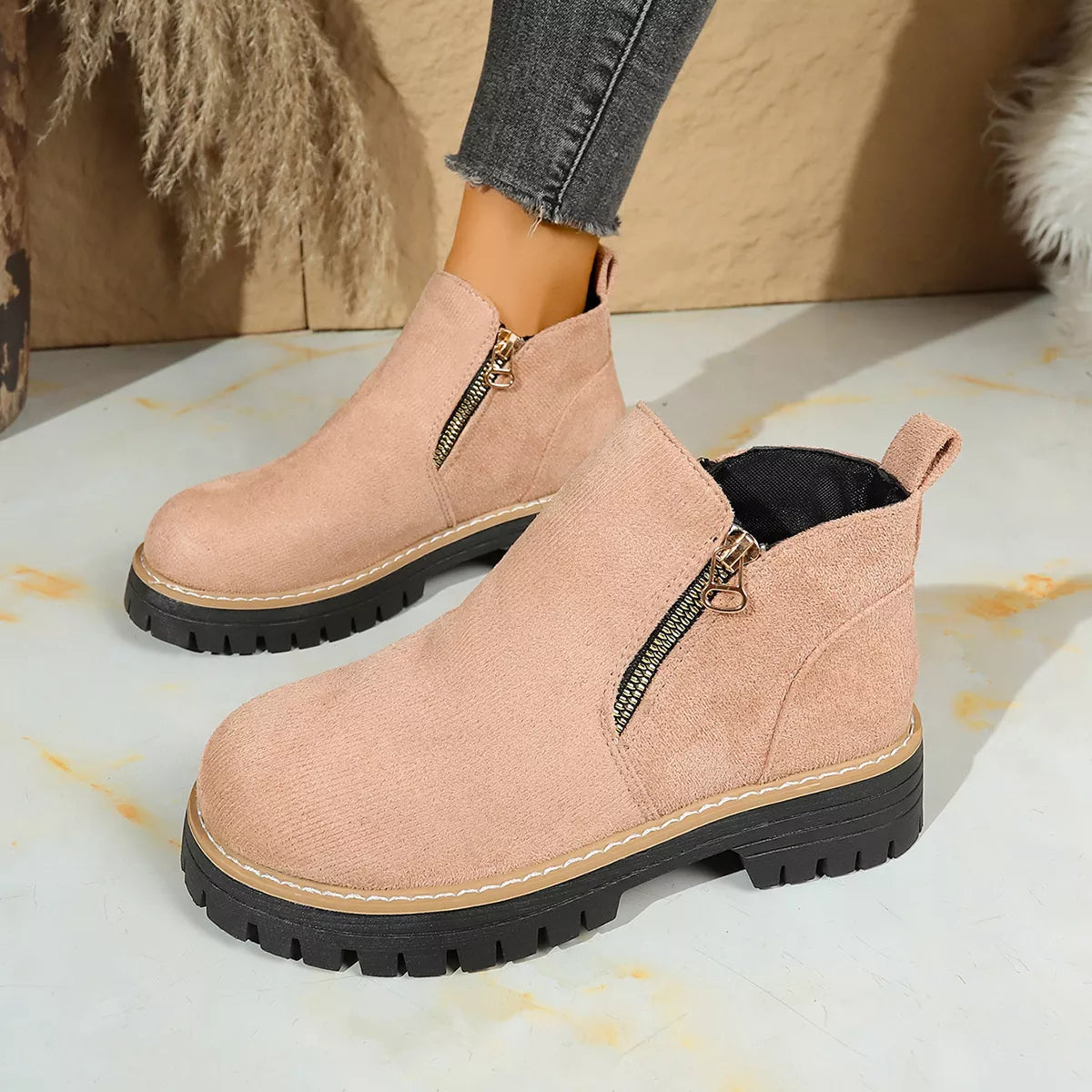 Round Toe Platform Boots in Classic in Off-White for Women